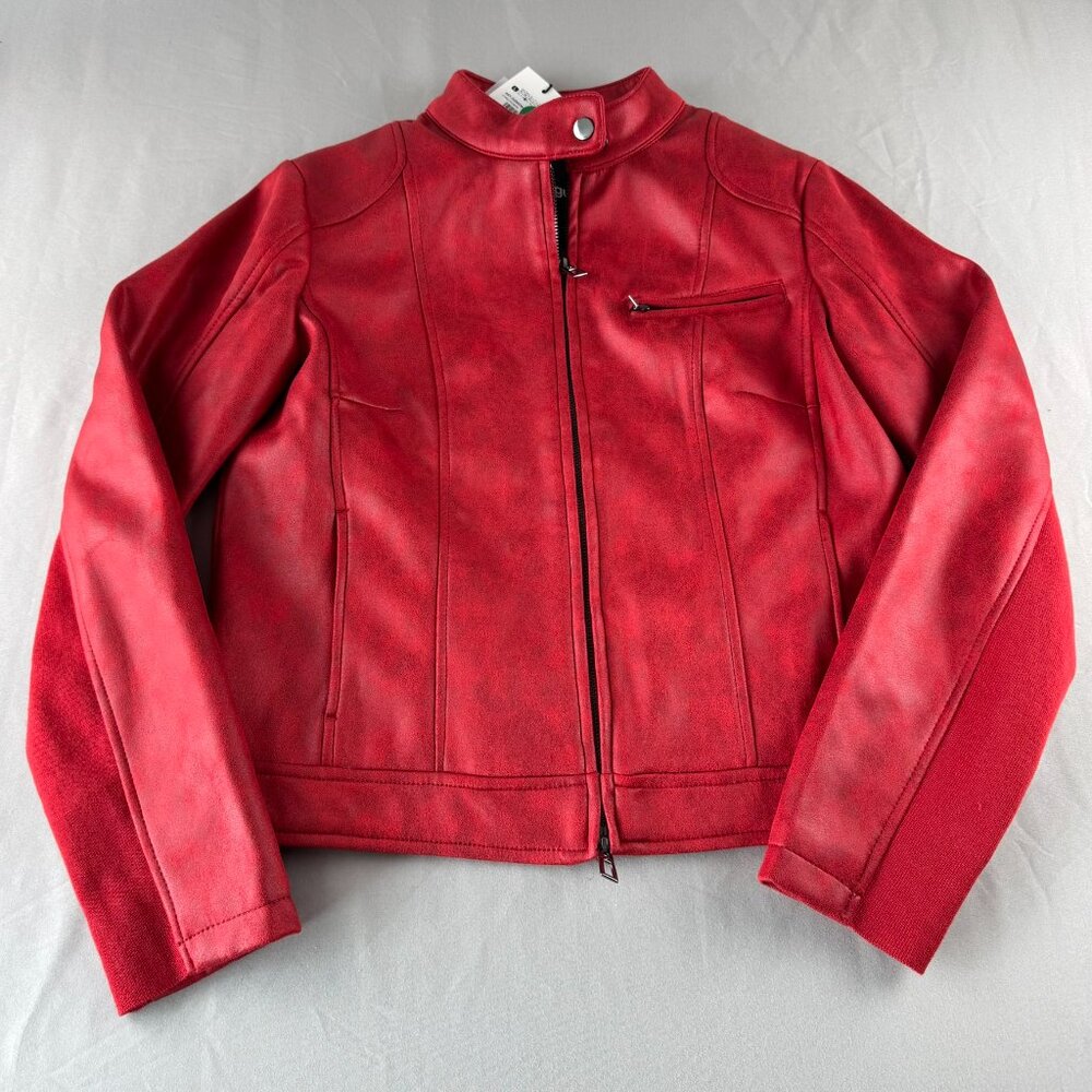 Desigual Women's Red Moto Biker Soft Faux Leather Jacket NWT Mandarin Collar L - Picture 3 of 11